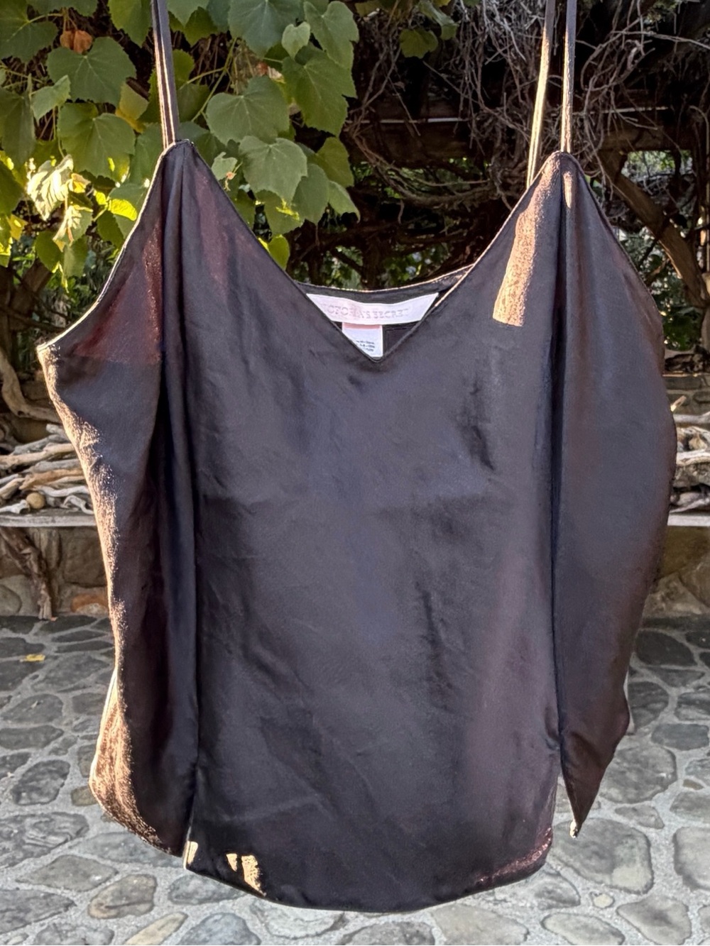VINTAGE 90s Victoria's Secret 100% Silk Double Slit Camisole Black Medium